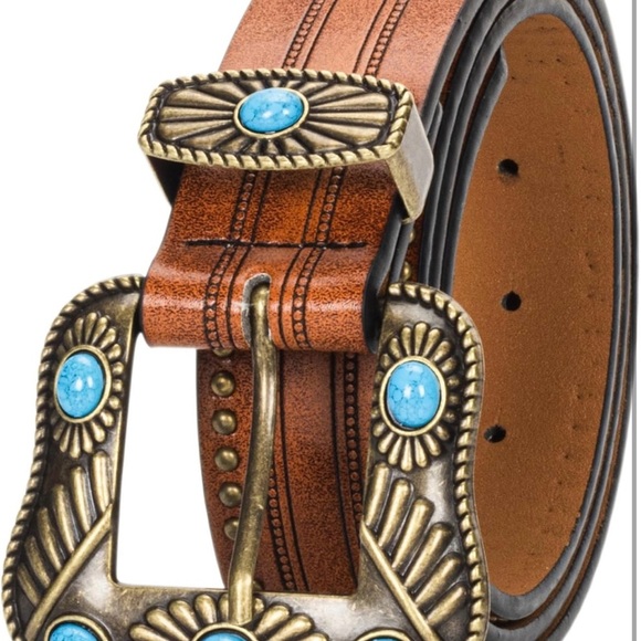 Western-Leather-Belts-Women Vintage Waist-Belts with Hollow Out Flower Buckle… - Picture 2 of 7